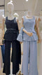 Single Breasted Square Neck Tops And Trousers Sets With Belt